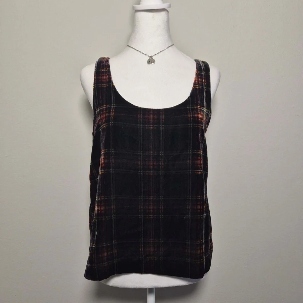 J Crew Tartan Plaid Velvet Velour Academia EGirl Whimsy Gothabilly Tank Top US 2